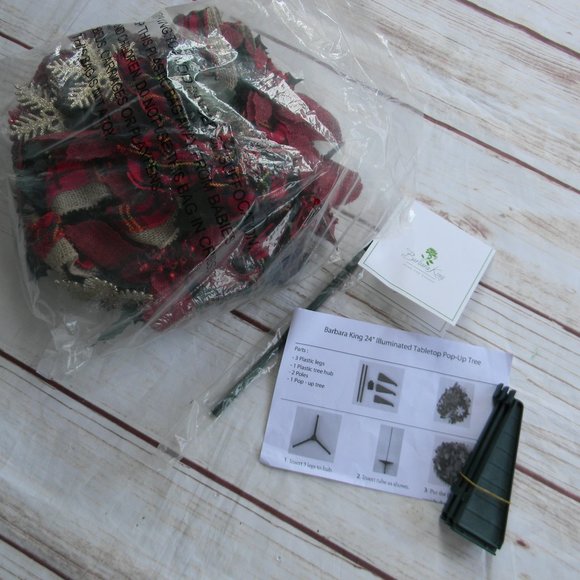 NEW  Barbara King 24" Illuminated Tabletop Pop-Up Tree RED PLAID - Picture 2 of 5